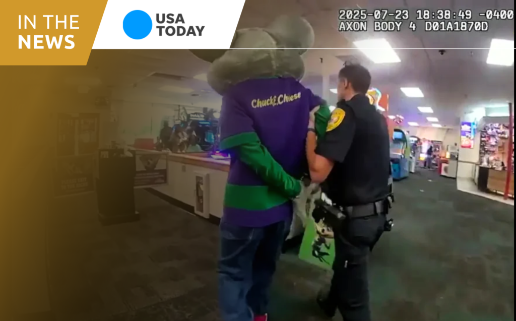 Chuck E.’s a little bit busy, ma’am’: Bodycam footage shows arrest of mascot